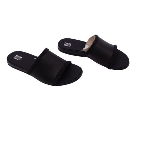Fitflop Shoes - FitFlop Women's Gracie Opul-Trim Leather Slides Size 6.5 Black Slip On